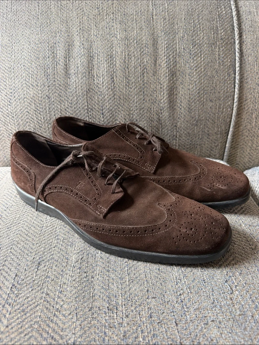 TOD'S Men’s Dark brown Leather Suede Lace Up Wingtip Brogue Derby Size: 10